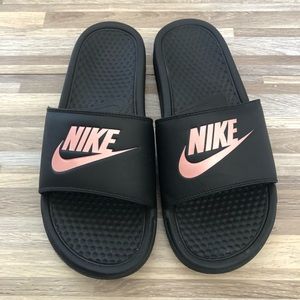 womens rose gold nike slides